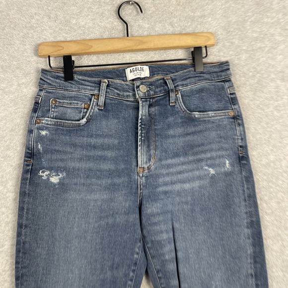 AGOLDE Sophia High Rise Skinny Crop Jeans Womens 30 Distressed Ripped Knees - Picture 2 of 12